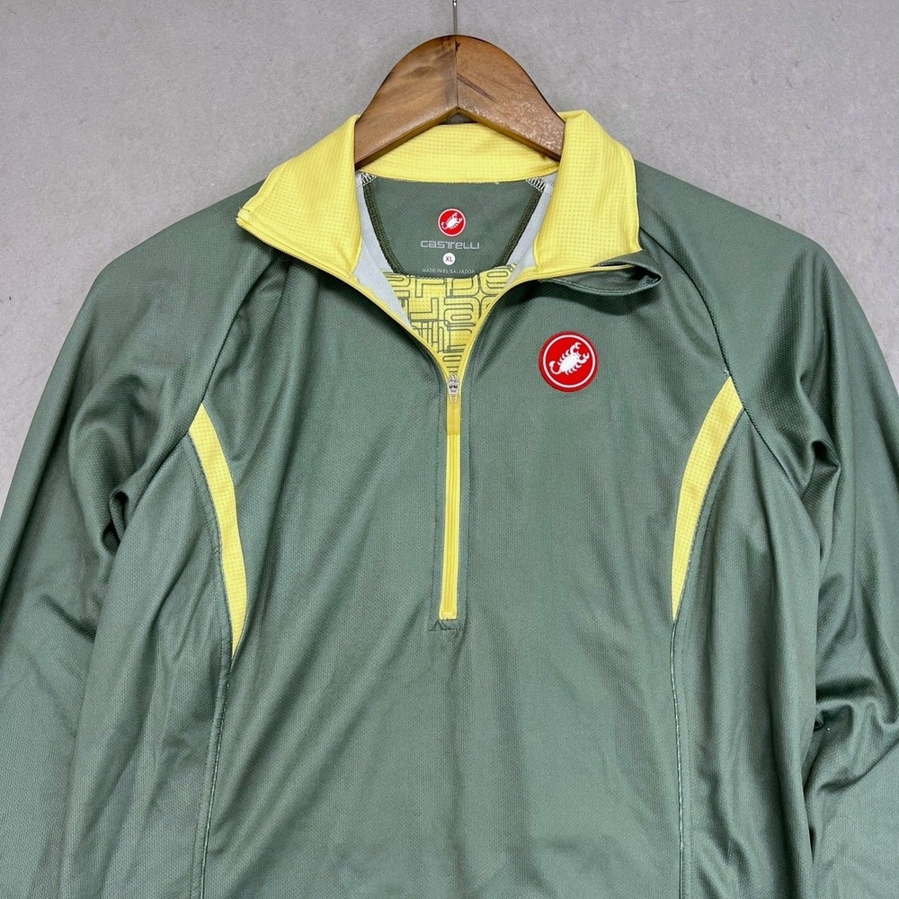 Castelli Cycling Jersey Womens XL Green Yellow 1/4‎ Zip Long Sleeve Athletic Fit